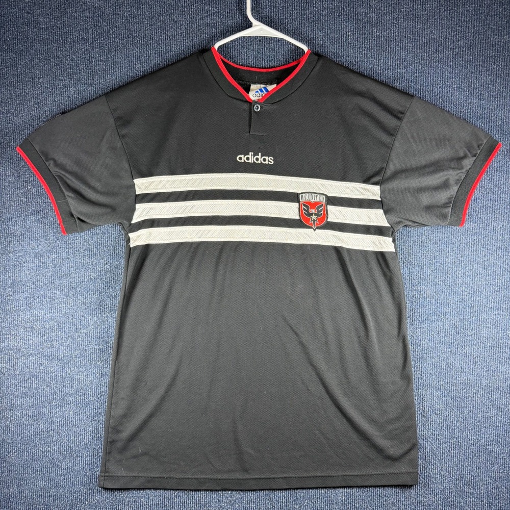 Vintage Adidas DC United MLS Soccer Jersey Mens Large Black Red White